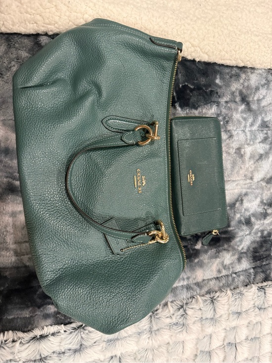 Coach Handbags - COACH Teal Green Saffiano Leather Zip Card Wallet with Gold Logo
